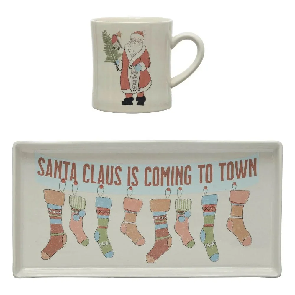 Creative Co-op Santa Stoneware Tray/NWOT